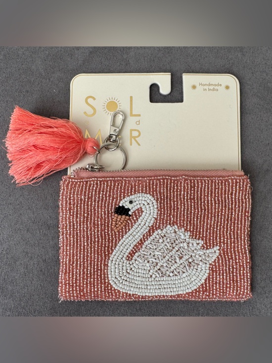 Sol And Mer Handbags - Sol & Mer Beaded Swan Coin Pouch Keychain Pink Tassel NWT Boho Chic Mini Wallet